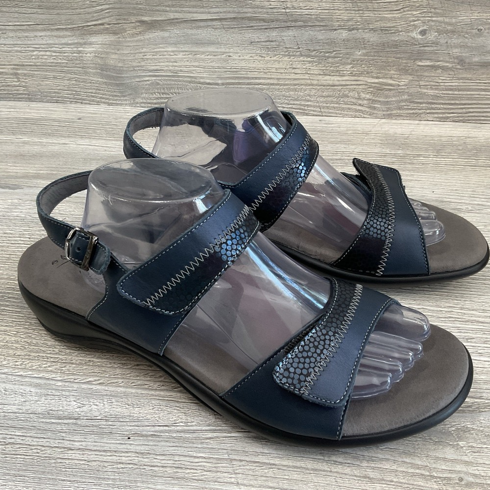 SAS Womens Size 12 WW Nudu Ankle Strap Navy Blue Leather Comfort Sandals